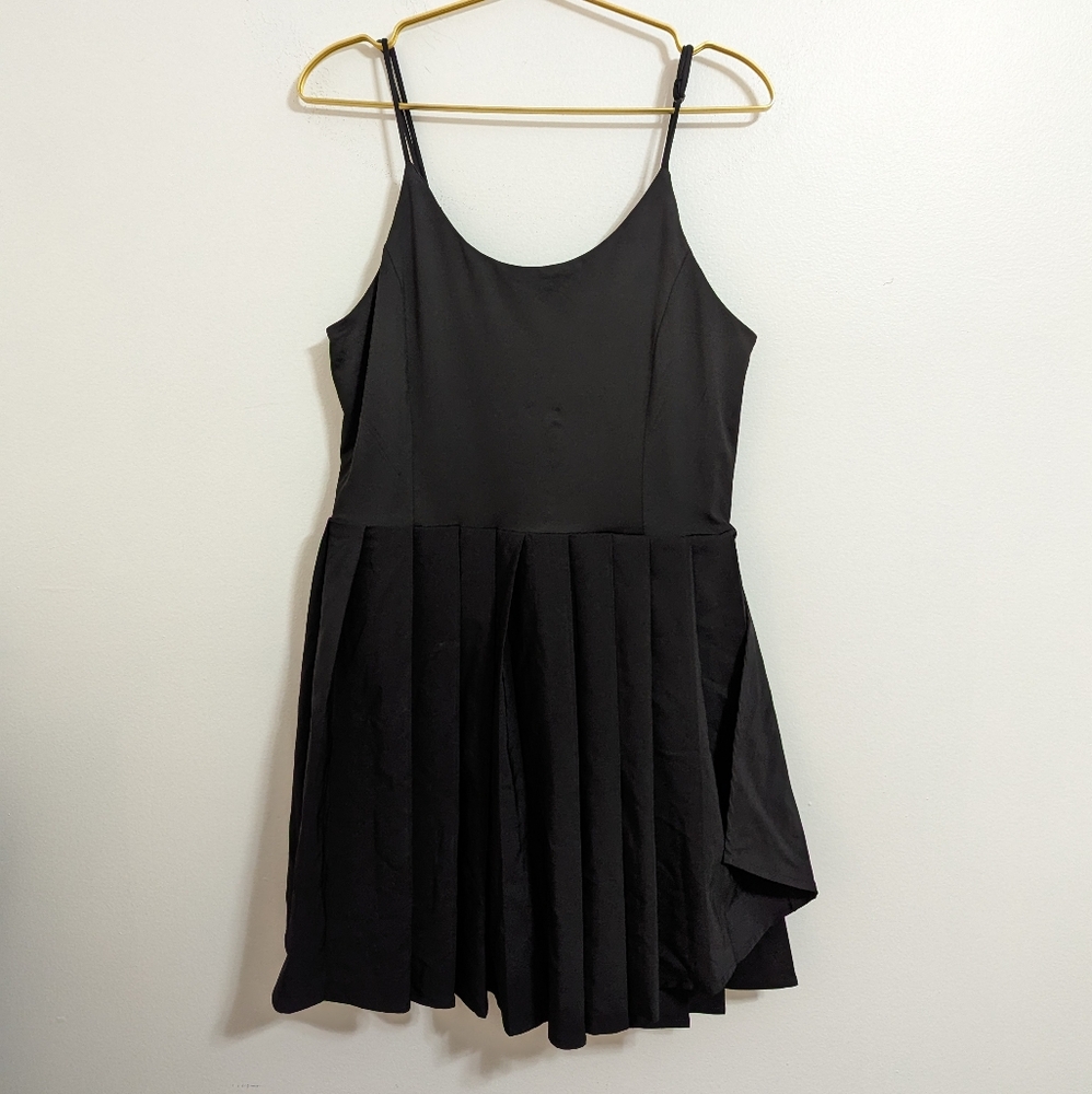 As Revival Large Black Spaghetti Strap Built-In Shorts Mini Dress w/ Side Zipper